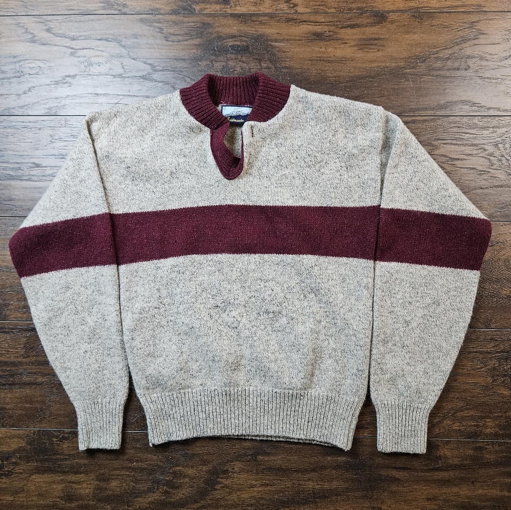 Vintage Fieldmaster Ragg Wool Henley Sweater Striped Chunky Knit USA Grandpacore
